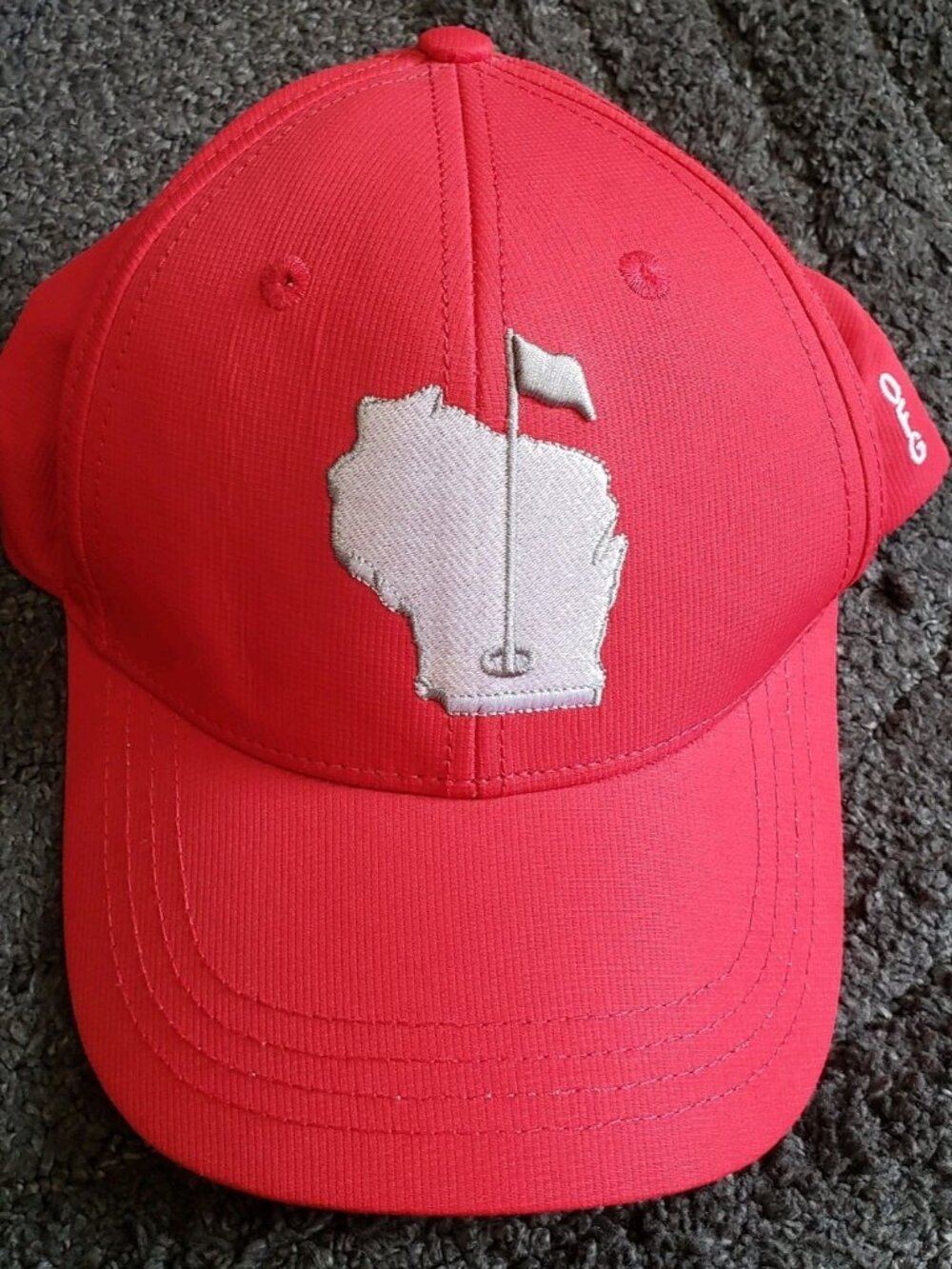 Old Fashioned Golf Red/White Adjustable Golf Hat Embroidered Wisconsin Logo